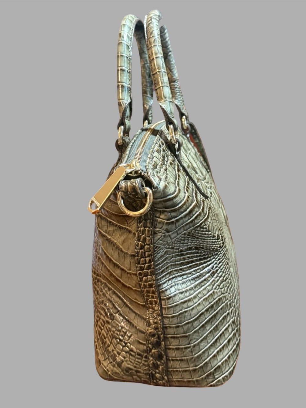Authentic Brahmin Melbourne Duxbury Satchel – Croc-Embossed Sage/Olive Leather - Picture 2 of 7